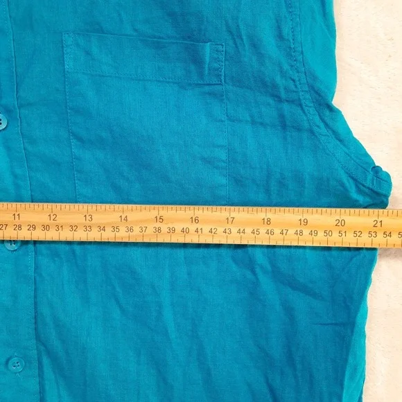 Stone + Stone Mens Short Sleeve Button Shirt Sz.M/Blue/Linen-Cotton - Picture 6 of 8